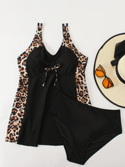  Leopard Print Lace Cami Tankini Set