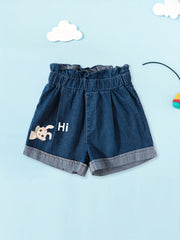 Girls Bunny Graphic Paper Bag Denim Shorts for Summer
