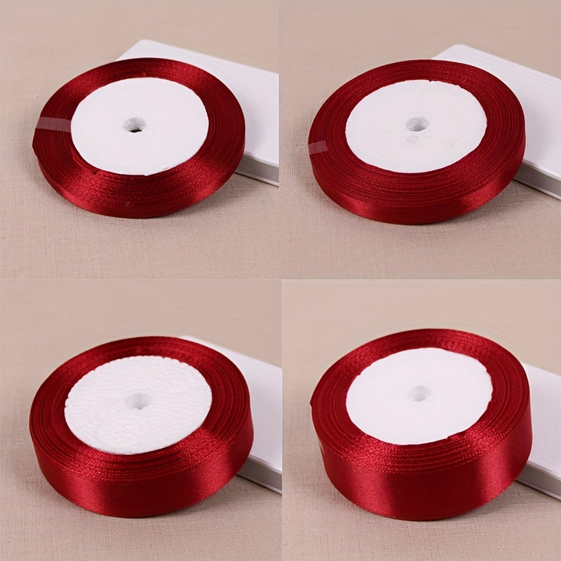 25 Yards Wine Red Silk Satin Ribbon for Weddings and DIY Projects