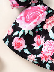 2pcs Baby Girls Floral Off Shoulder Top & Headband Set