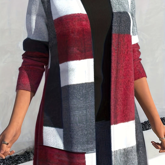 Colorblock Open Front Cardigan