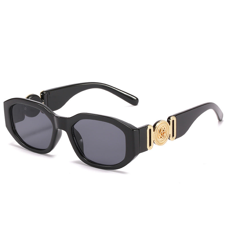 Vintage Polygonal Sunglasses Metal Flower Label Classic Shades