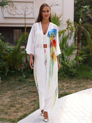 Animal Print Cover Up V Neck Sheer Beachwear Shirt