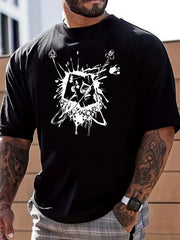 Poker Cards Print Men's Graphic Crew Neck T shirt Casual Comfy Tees