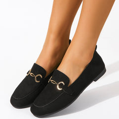 Square Toe Metal Buckle Decor Flat Loafers