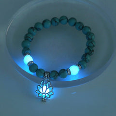 Stone Smooth Bracelet with Lotus Pendant Glowing Beads