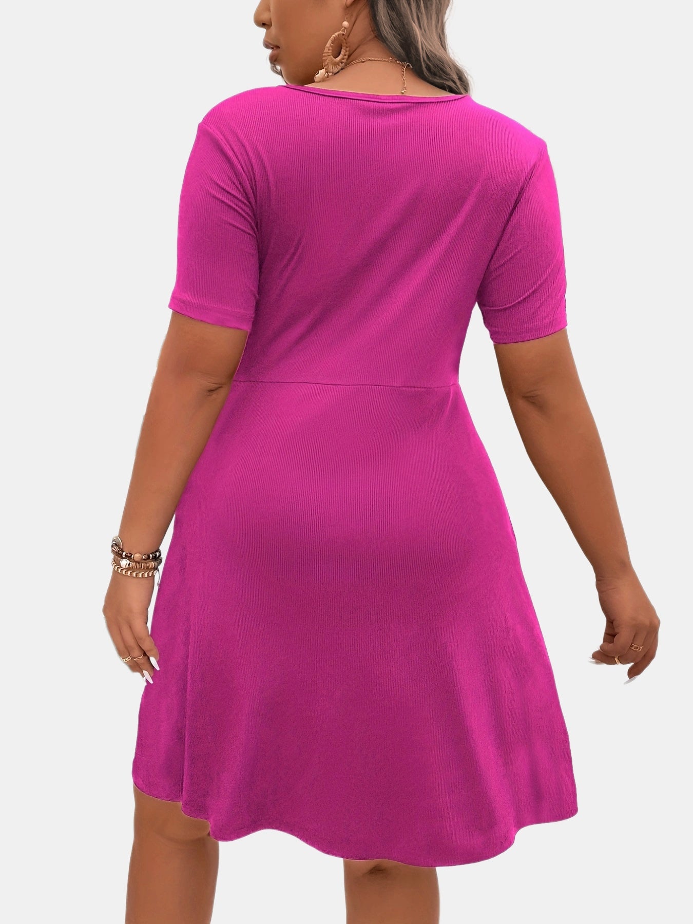  Ribbed Sweetheart Neck Stretch Dress