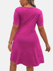  Ribbed Sweetheart Neck Stretch Dress