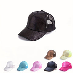 Glitter Ponytail Trucker Hat Mesh Cotton Baseball Cap