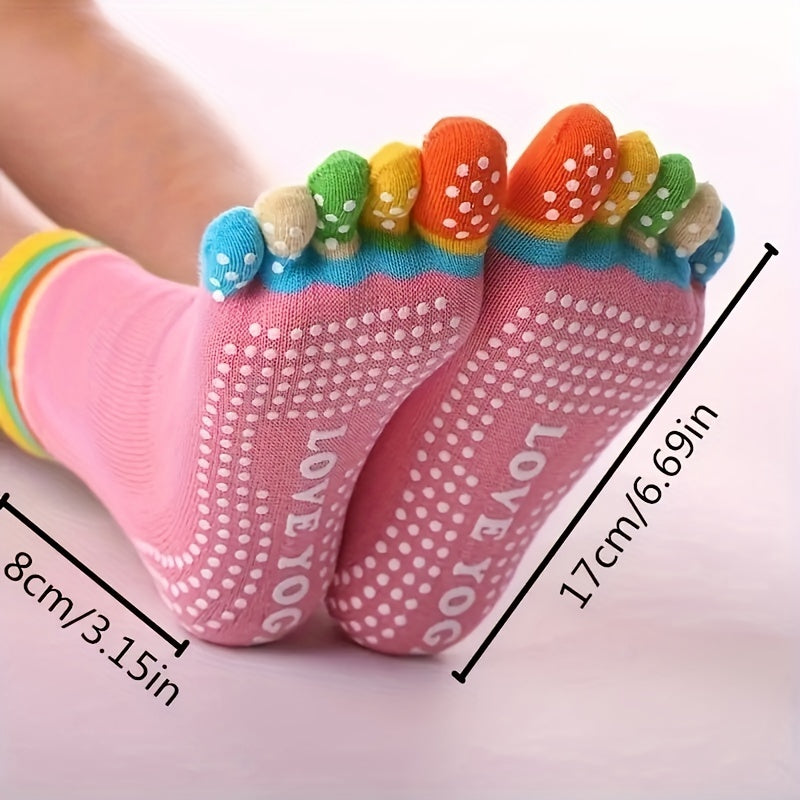Rainbow Yoga Socks Non Slip Ankle Striped Gripper Socks