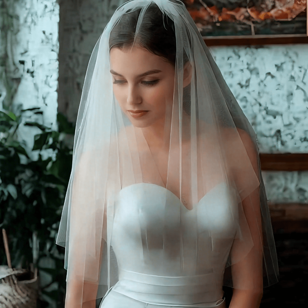 Double Layer Bridal Veil Sheer Polyester Yarn with Metal Comb