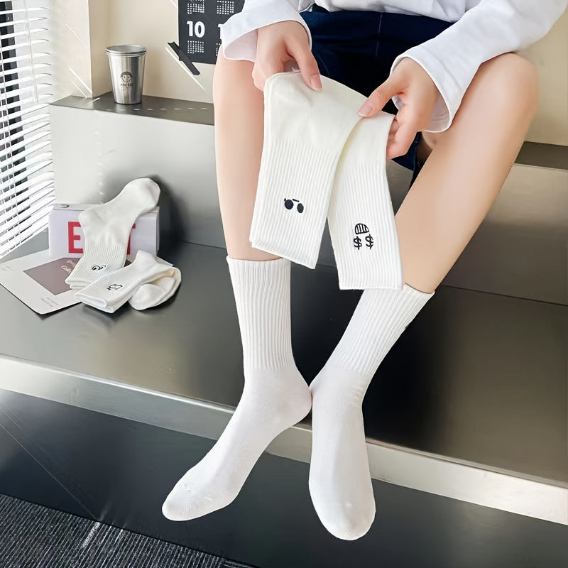 5 Pairs Cartoon Pattern Ribbed Socks for Women