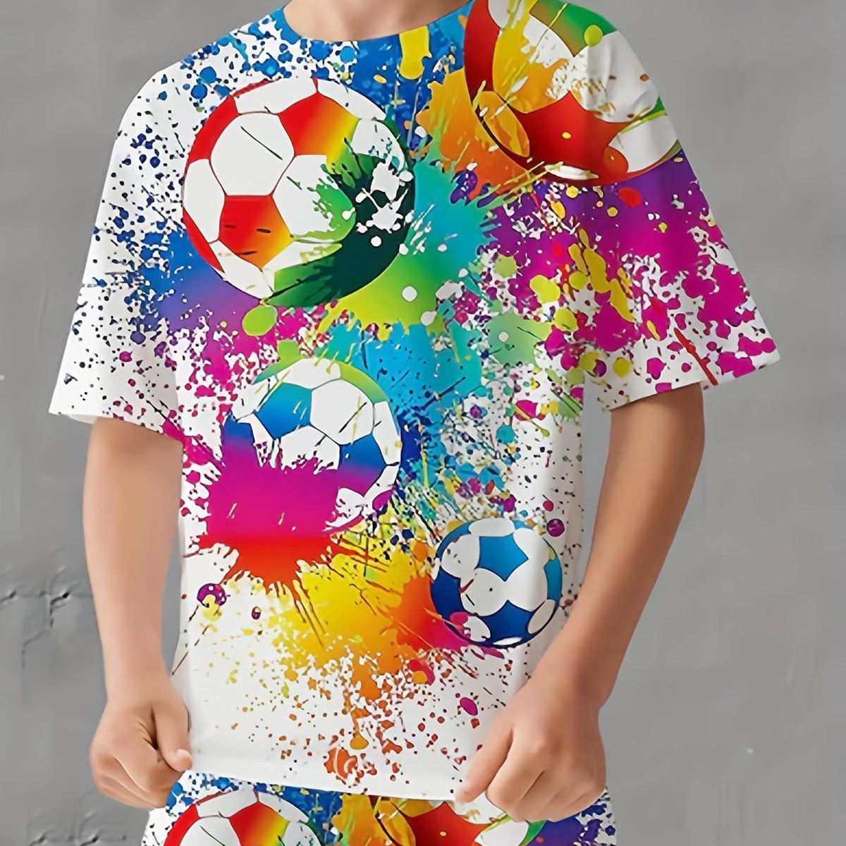 Boys Colorful Football Tee 3D Digital Print Breathable & Stretchy Casual Shirt