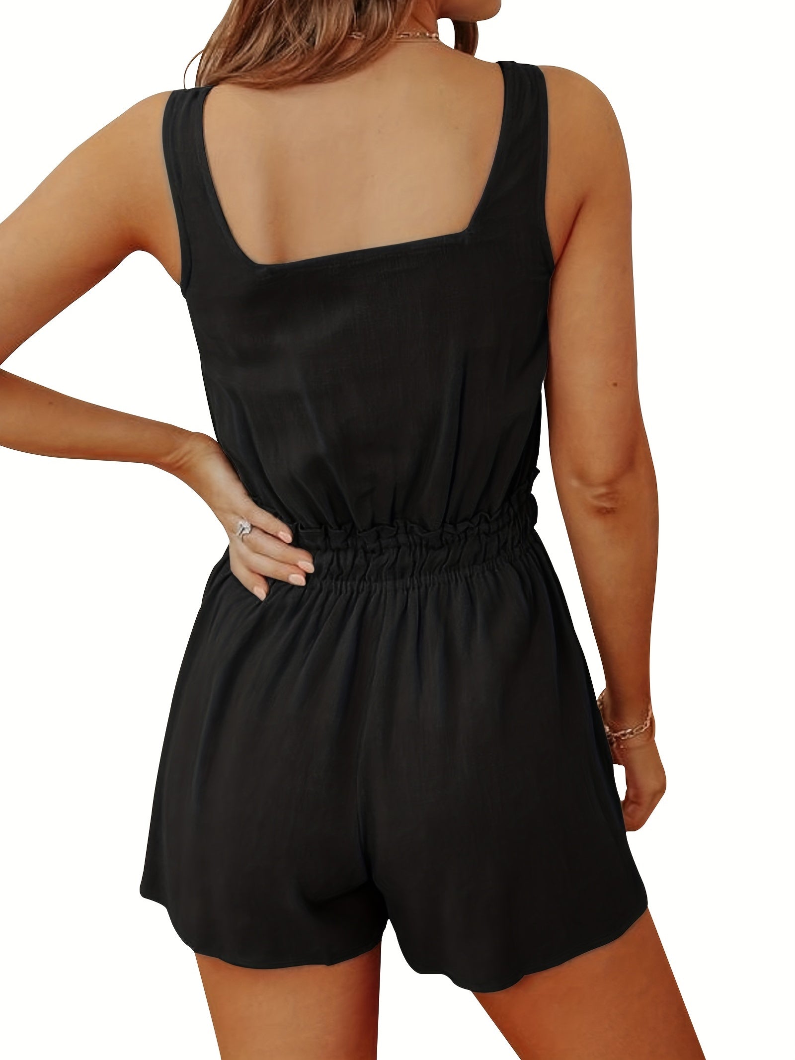 Drawstring Waist Romper Jumpsuit with Pockets