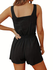 Drawstring Waist Romper Jumpsuit with Pockets