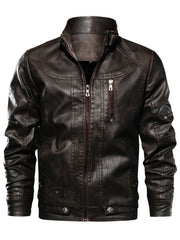 Men's PU Leather Zipper Jacket Coat