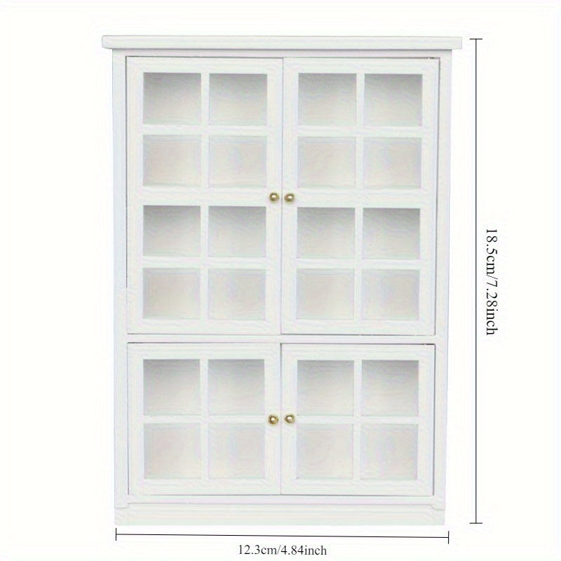 1:12 Scale Dollhouse Cabinet with Grey Glass Panels Golden Handles