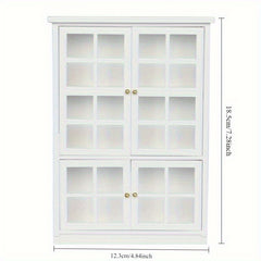 1:12 Scale Dollhouse Cabinet with Grey Glass Panels Golden Handles