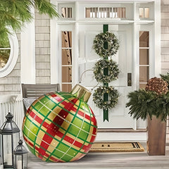 Christmas Outdoor Inflatable Ball 23.6 Inch Green Yellow Red Striped Tree Decor