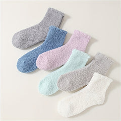 6 Pairs Warm Fuzzy Socks Comfy Mid Tube Women's Stockings