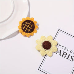 2pcs Baby Girls Sunflower Snap Clip Knitted Hair Clip for Toddlers