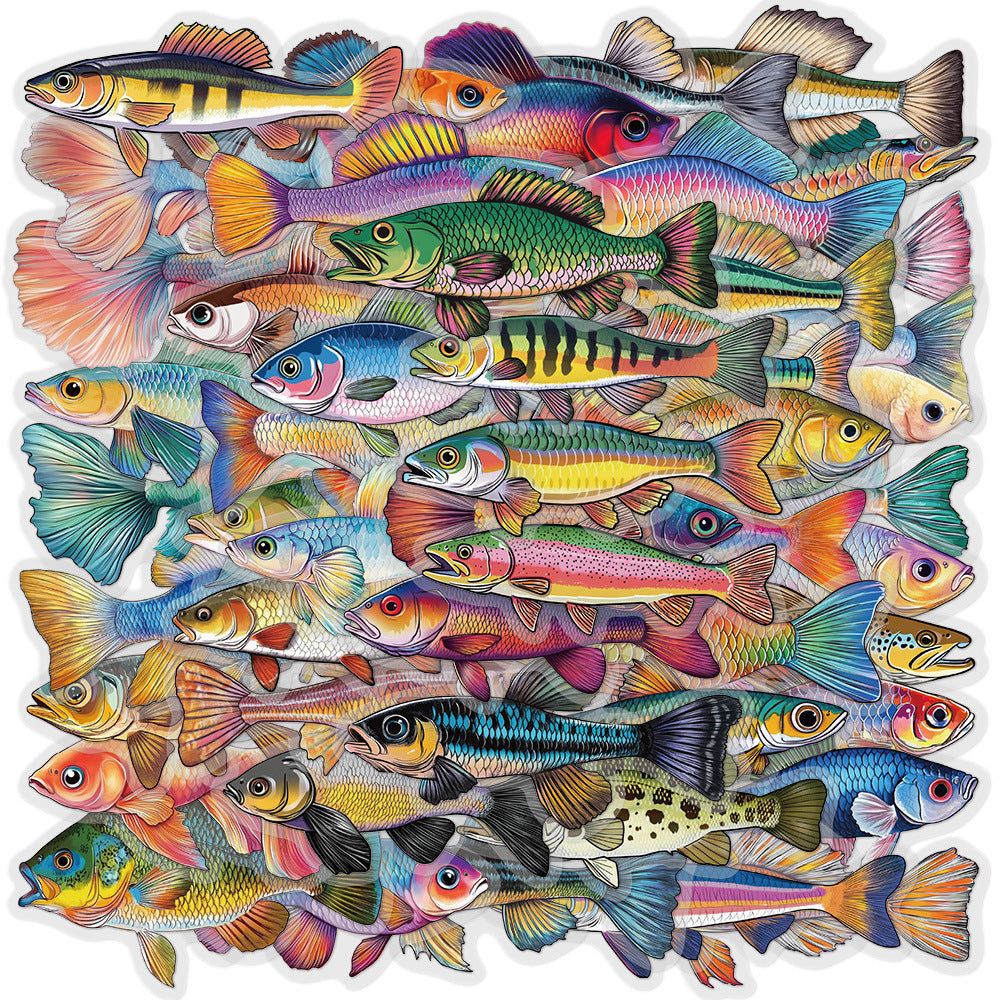 50pcs Vibrant Fish Stickers Waterproof Vinyl Decals for Water Bottles Laptops