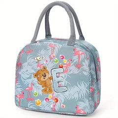 Insulated Lunch Bag with Bear & Tropical Letter A Thermal Cooler Tote