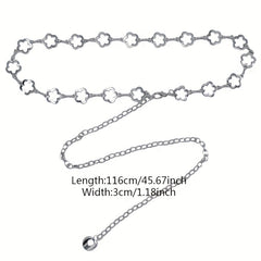 Flower Hollow Waist Chain Silvery Metal Belly Chain for Women
