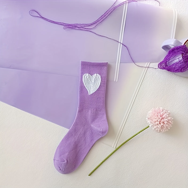 8 Pairs Letter & Heart Print Socks Women's Mid Tube Stockings