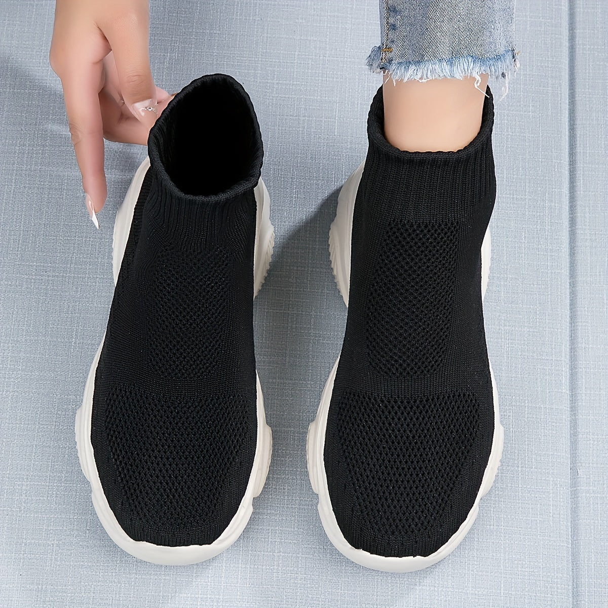 Women's Elastic Slip On Sneakers with Thick Bottom