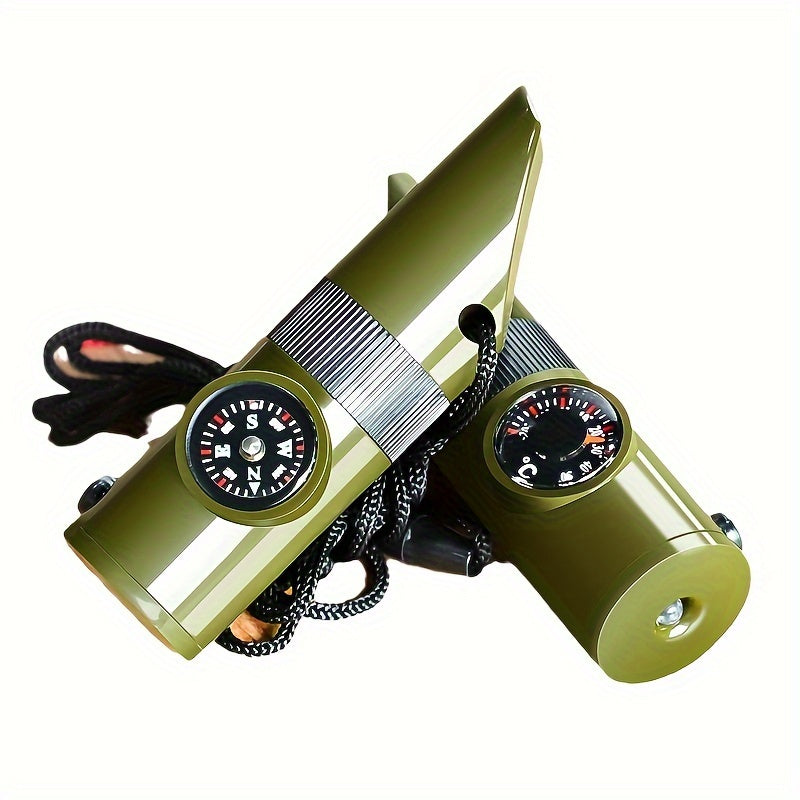 Portable Emergency 7 in 1 Whistle Compass Magnifying Glass Flashlight