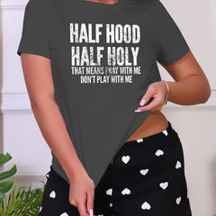 Letter Print Sleep Tops Short Sleeve Crew Neck Top Women's Pajamas