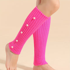 Faux Pearl Leg Warmers Knitted Knee High Socks