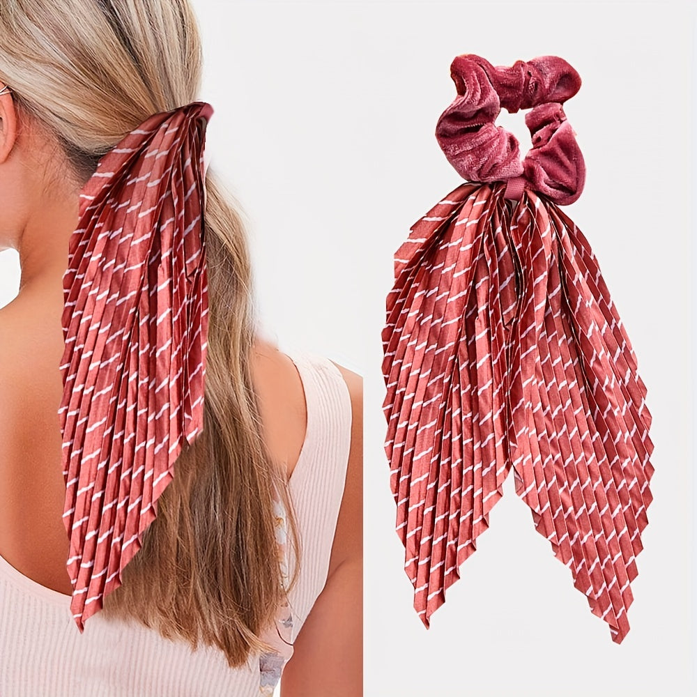 Vintage Pleated Scrunchies Hair Tie Velvet Hair Rope Striped Hair Accessories