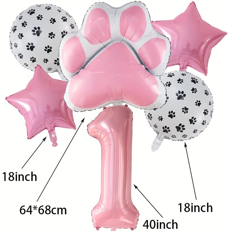 6pcs Dog Paw Bone Foil Balloons - Let's Pawty Balloon