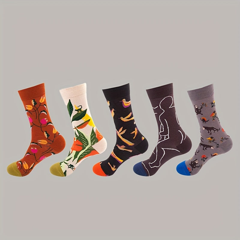 Floral Pattern Socks, Comfy & Breathable Women's Mid Tube Stockings