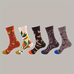 Floral Pattern Socks, Comfy & Breathable Women's Mid Tube Stockings