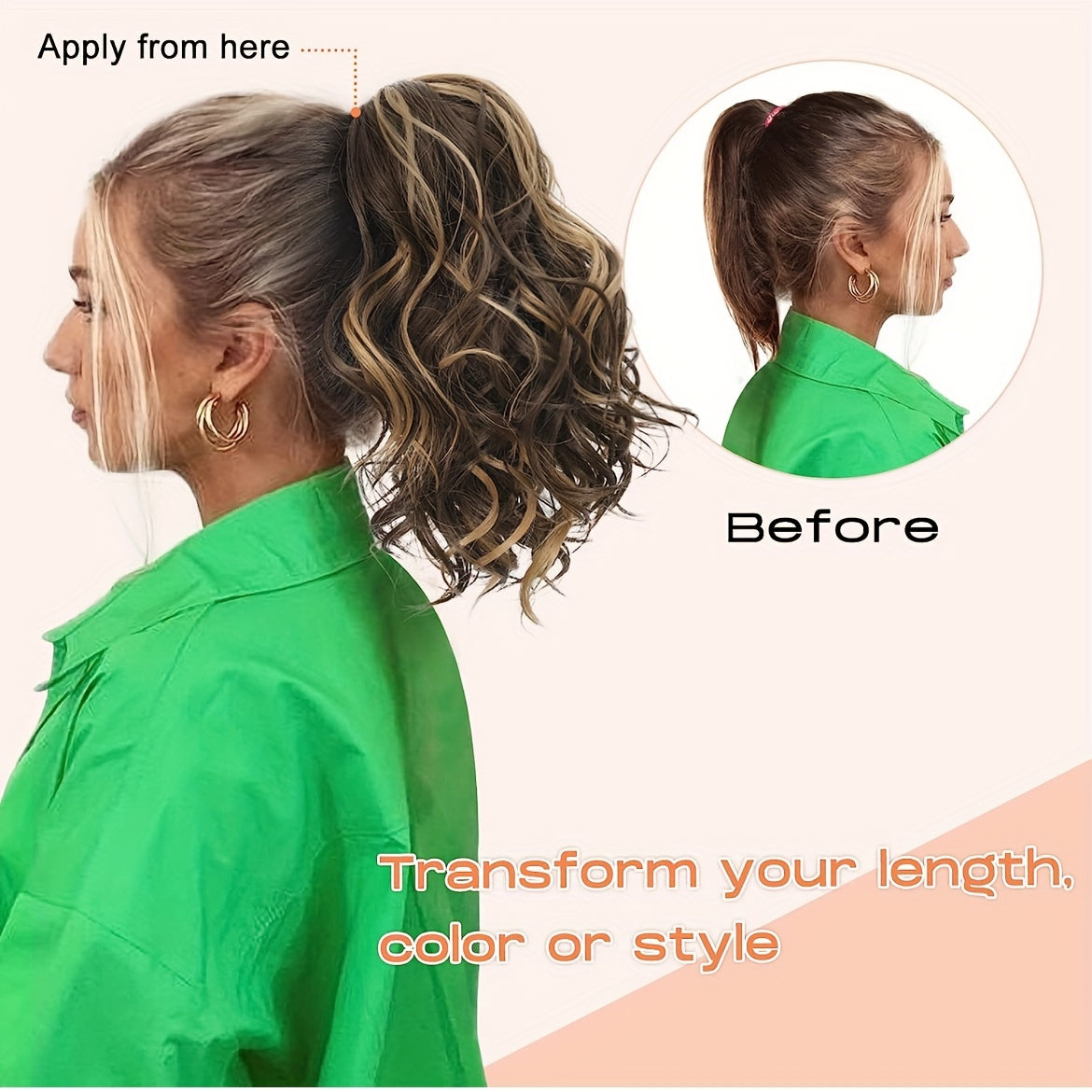 Medium Long Curly Wavy Ponytail Extensions - Clip In Synthetic Hair