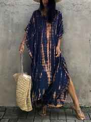  Tie Dye Striped Batwing Sleeve Beach Cover Up
