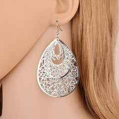 Vintage Hollow Out Teardrop Dangle Drop Earrings For Women