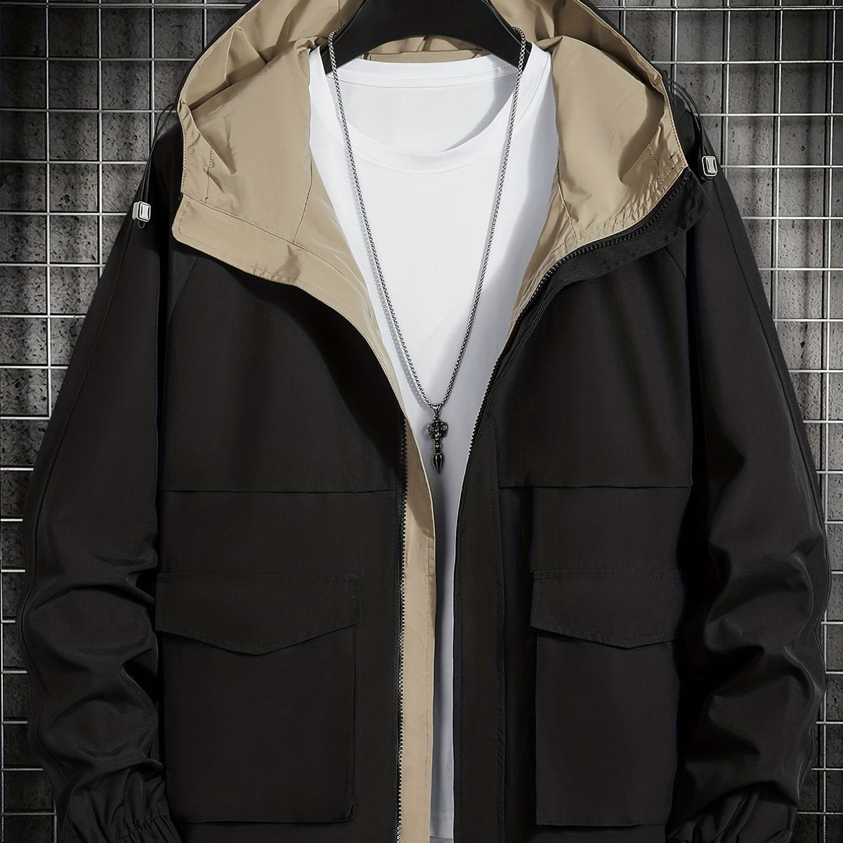 Men Hooded Jacket with Flap Pocket
