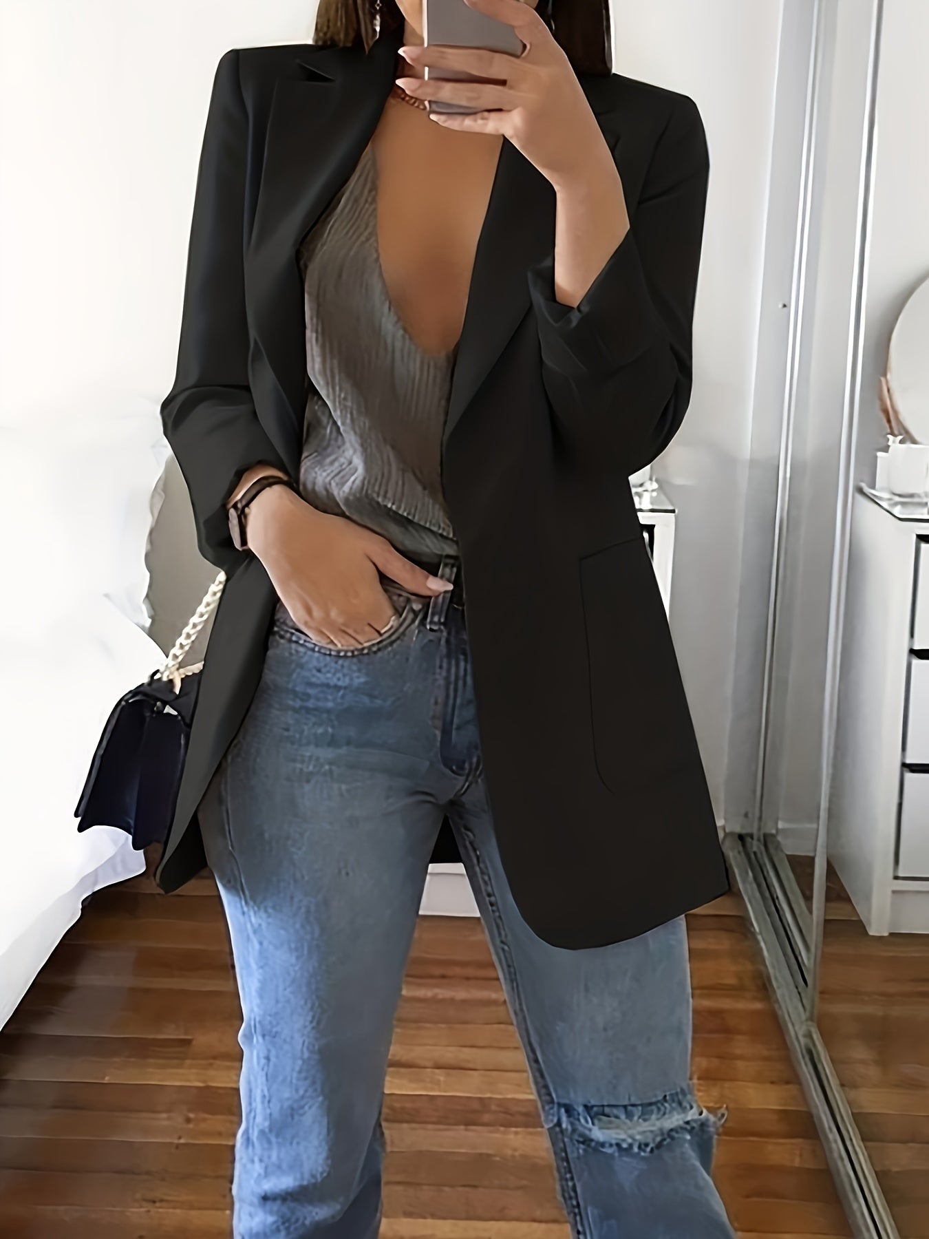  Casual Blazer Women's Solid Long Sleeve Suit Coat