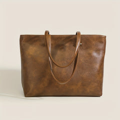 Vintage PU Leather Tote Bag Solid Handbag Large Capacity Shoulder Bag For Women