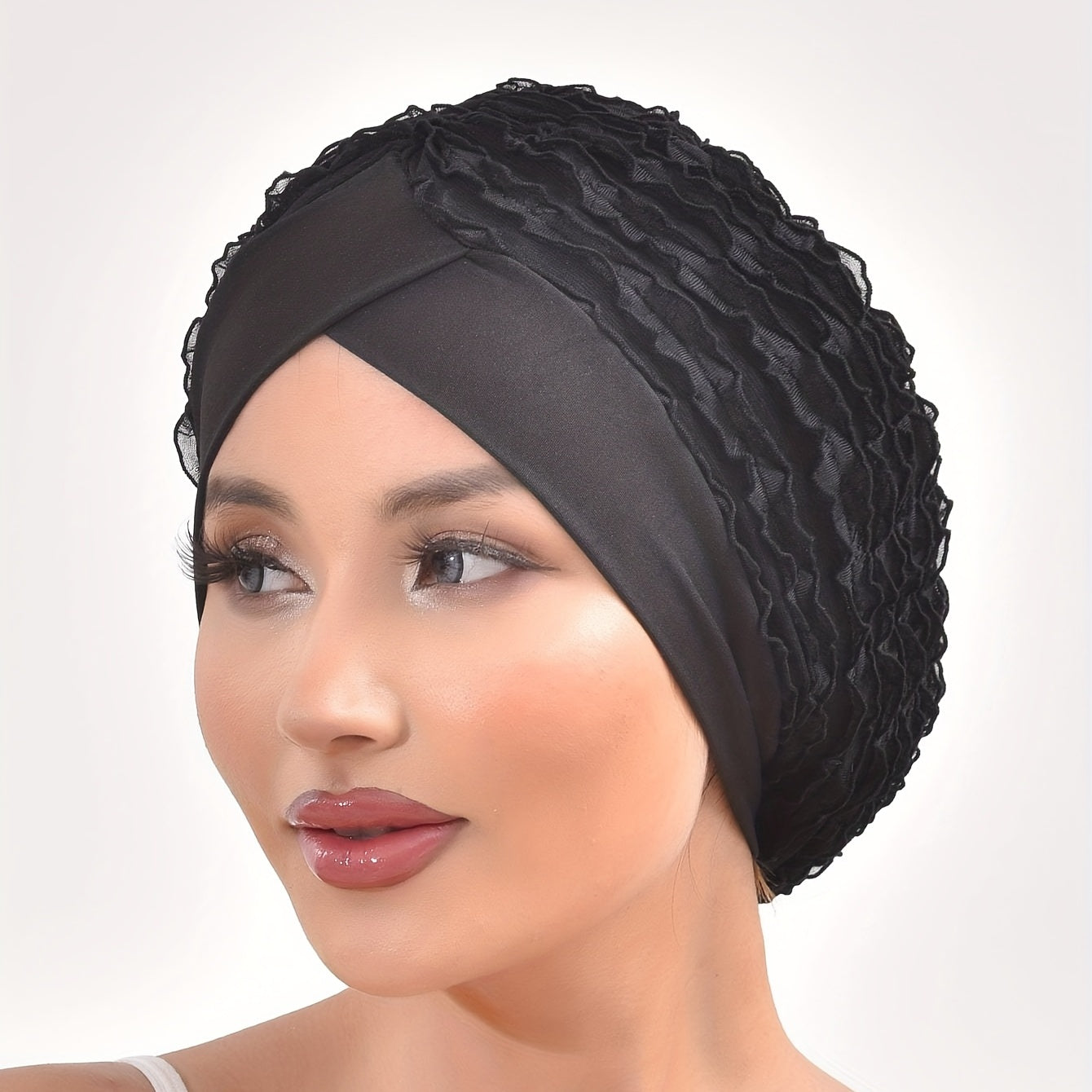Solid Lace Turban Cap Head Wraps Elastic Hijab Hats Ramadan Beanie