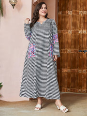  Houndstooth & Geometric Print Maxi Dress