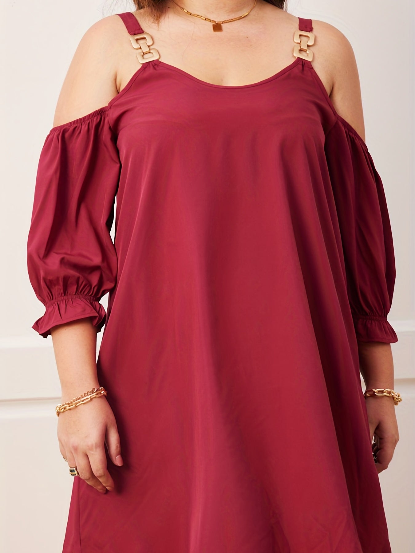  Cold Shoulder Puff Sleeve Dress
