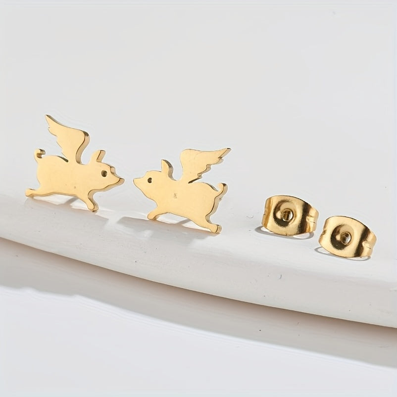 Funny Flying Pig Angel Stud Earrings