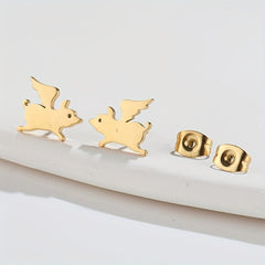 Funny Flying Pig Angel Stud Earrings