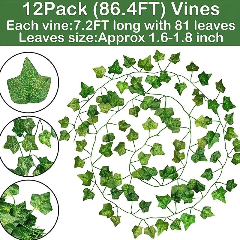 12pcs Artificial Ivy Garland 86.4 Feet Silk Leaves Greenery Home Garden Wedding