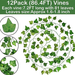 12pcs Artificial Ivy Garland 86.4 Feet Silk Leaves Greenery Home Garden Wedding